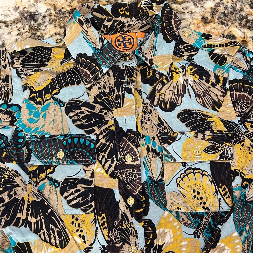Tory Burch butterfly shirt size XS 100% silk